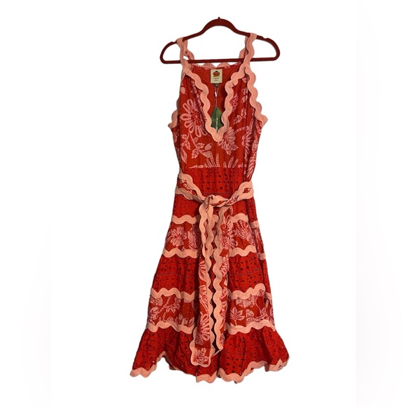 NWT FARM Rio Flowerful Birds Red Mix Midi Dress Sz XL - Picture 2 of 8